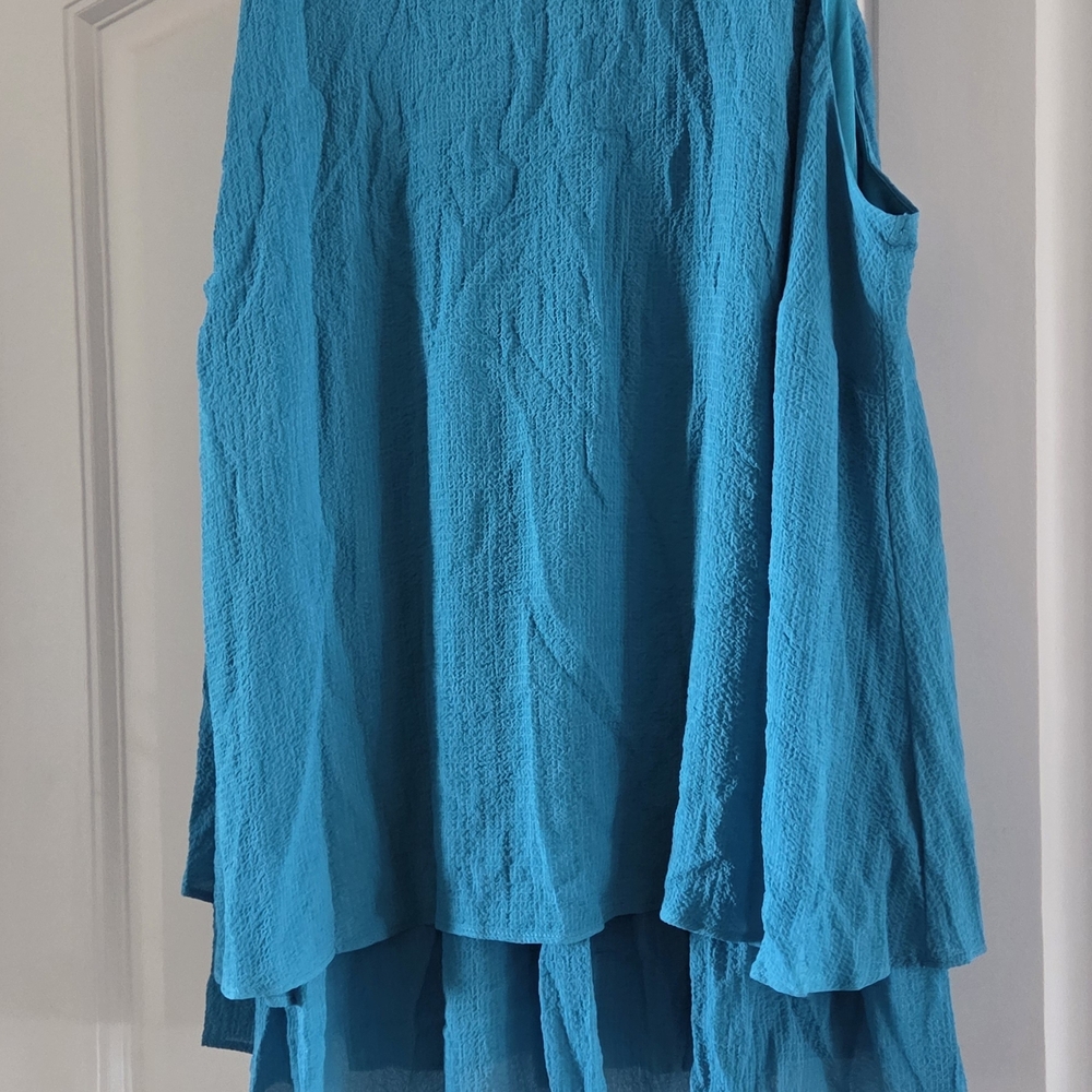 Worthington Turquoise Blue Crinkle-Look Sleeveless Top